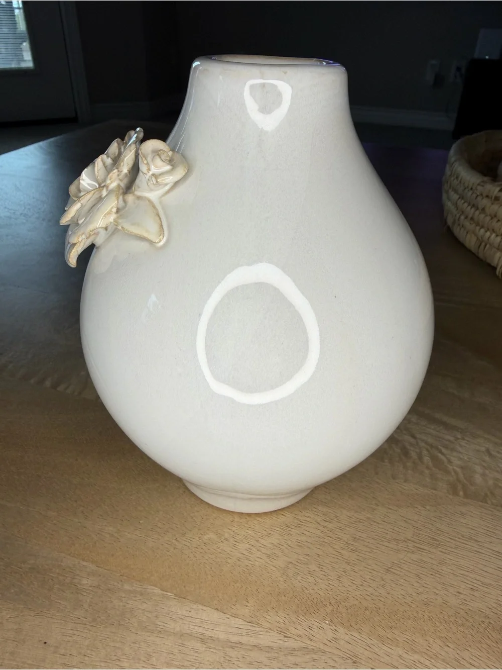 Decorative Creamy Off-White Ceramic Rose Accent Vase - Unbranded